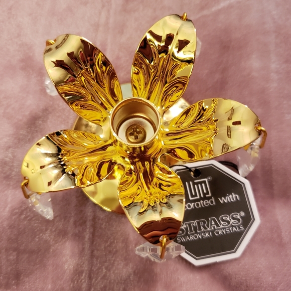 NIB Crystal Temptations 24K Gold Plated Candlestick Holder - Picture 5 of 12